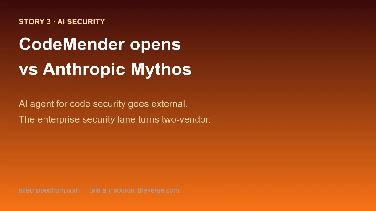 Google opens external API access to CodeMender, its AI agent for code security, in a direct positioning shot at Anthropic Mythos at I/O 2026